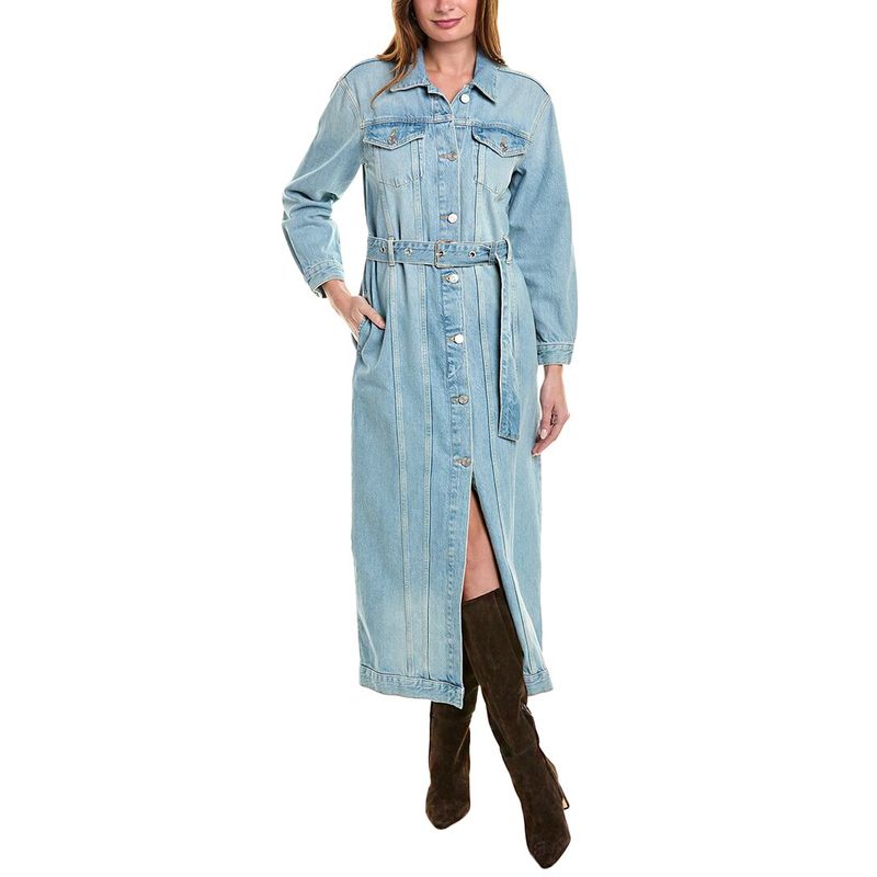 Frame Denim Womens The Overlong Trucker Shirtdress, Blue